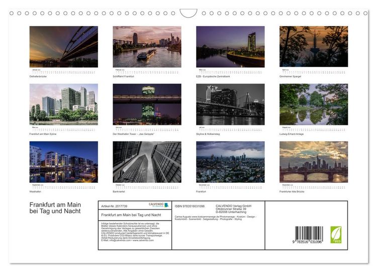 Produktbild: Frankfurt am Main bei Tag und Nacht (Wandkalender 2026 DIN A3 quer), CALVENDO Monatskalender