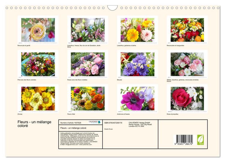 Produktbild: Fleurs - un m&eacute;lange color&eacute; (Calendrier mural 2026 DIN A3 vertical), CALVENDO calendrier mensuel