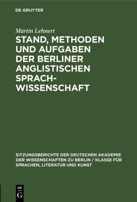 Produktbild: Stand, Methoden und Aufgaben der Berliner Anglistischen Sprachwissenschaft