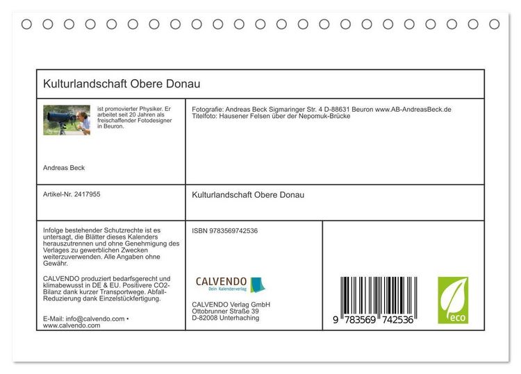 Produktbild: Kulturlandschaft Obere Donau (Tischkalender 2027 DIN A5 quer), CALVENDO Monatskalender