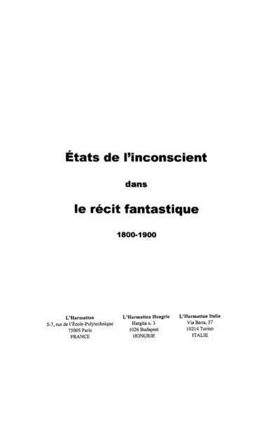 Produktbild: Etats de l'inconscient dans lerecit fan