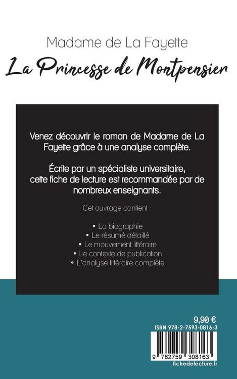 Produktbild: La Princesse de Montpensier de Madame de La Fayette (fiche de lecture et analyse compl&egrave;te de l'oeuvre)