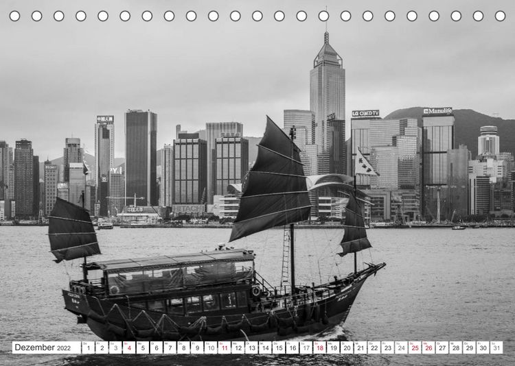 Produktbild: Hongkong - Die Metropole am s&uuml;dchinesischen Meer in Schwarzwei&szlig; (Tischkalender 2022 DIN A5 quer)