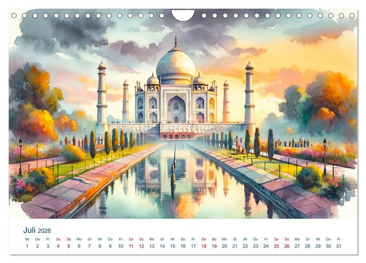 Produktbild: Sehensw&uuml;rdigkeiten in Aquarell (Wandkalender 2026 DIN A4 quer), CALVENDO Monatskalender