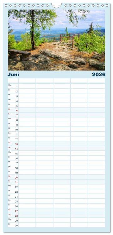 Produktbild: Familienplaner 2026 - Zittauer Gebirge - Deutschlands kleinstes Mittelgebirge mit 5 Spalten (Wandkalender, 21 x 45 cm) CALVENDO