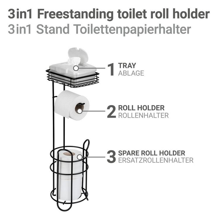 Produktbild: Toilettenpapierhalter mit Ersatzrollenhalter, Schwarz, mit Ablage
