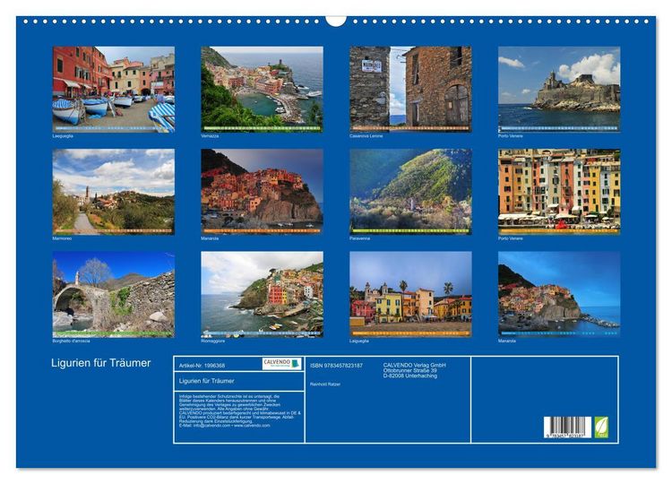 Produktbild: Ligurien f&uuml;r Tr&auml;umer (Wandkalender 2026 DIN A2 quer), CALVENDO Monatskalender
