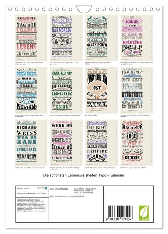Produktbild: Die sch&ouml;nsten Lebensweisheiten Typo - Kalender (Wandkalender 2027 DIN A4 hoch), CALVENDO Monatskalender