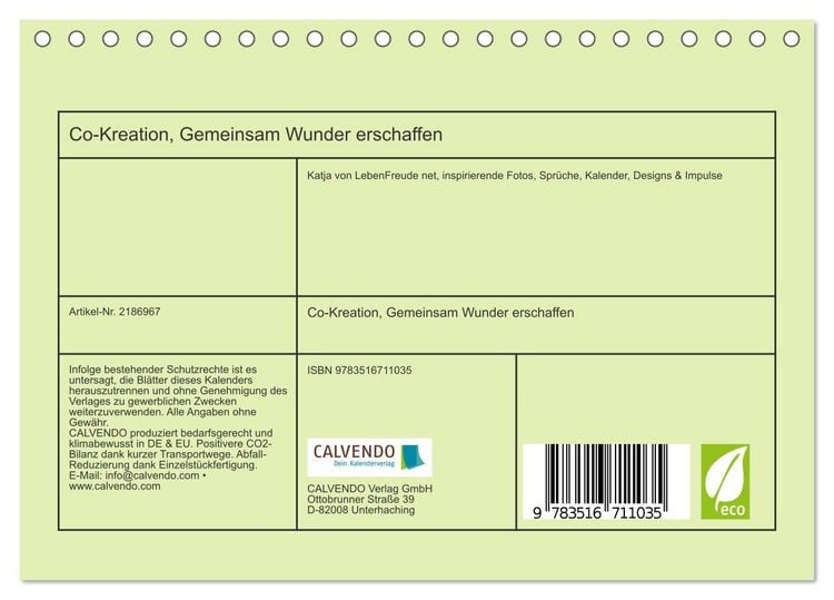 Produktbild: Co-Kreation, Gemeinsam Wunder erschaffen (Tischkalender 2026 DIN A5 quer), CALVENDO Monatskalender