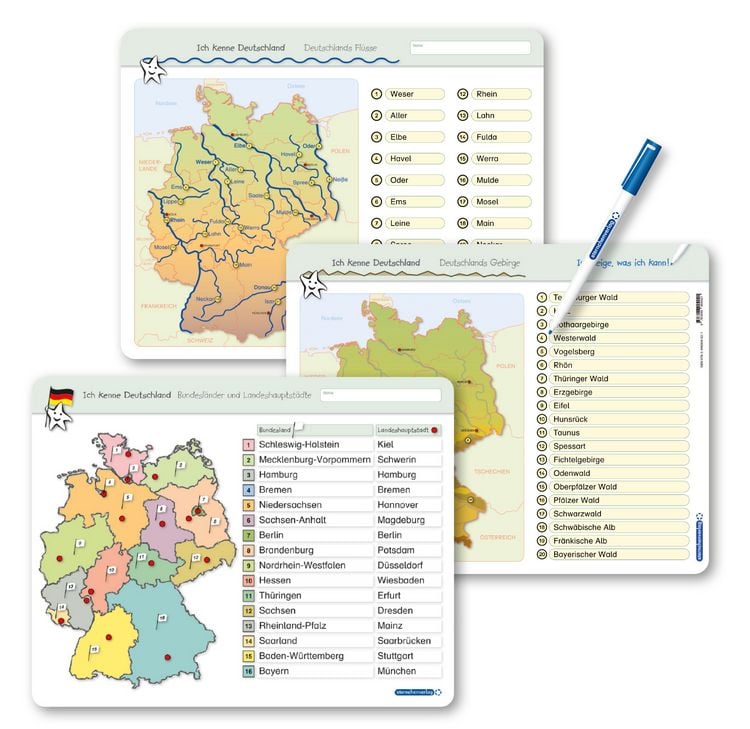 Produktbild: Ich kenne Deutschland - 1. Bundesländer & Landeshauptstädte, 2. Flüsse, 3. Gebirge im Set