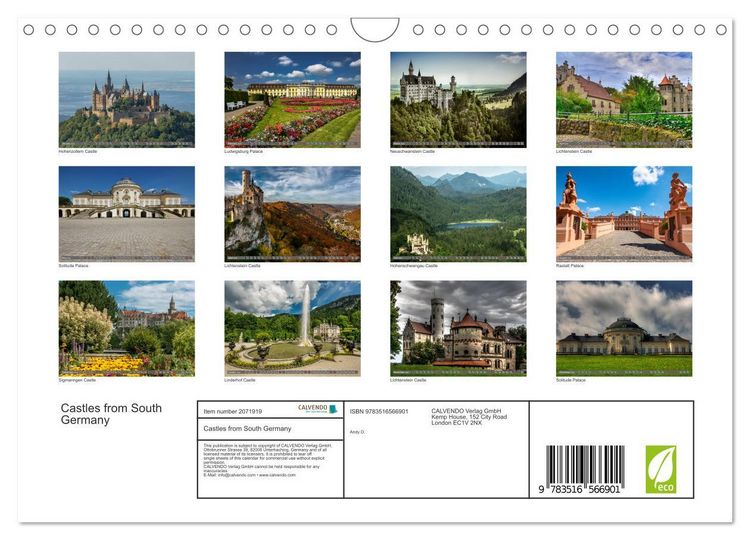 Produktbild: Castles from South Germany (Wall Calendar 2026 DIN A4 landscape), CALVENDO 12 Month Wall Calendar