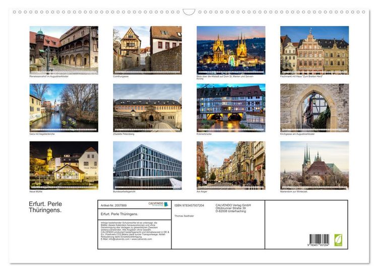 Produktbild: Erfurt. Perle Th&uuml;ringens. (Wandkalender 2026 DIN A2 quer), CALVENDO Monatskalender