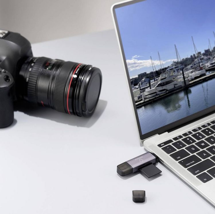 Produktbild: Renkforce RF-CR-200 Externer Speicherkartenleser USB-A, USB-C&reg; Dunkelgrau