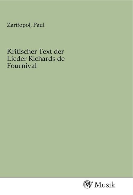 Produktbild: Kritischer Text der Lieder Richards de Fournival