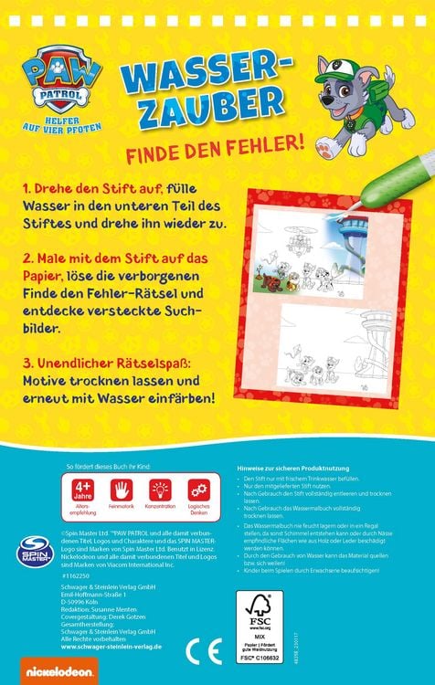 Produktbild: PAW Patrol Wasserzauber I Finde den Fehler. Einfach mit Wasser malen