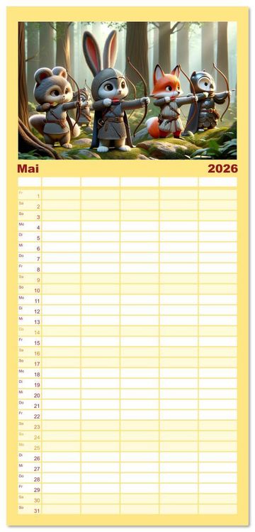 Produktbild: Familienplaner 2026 - Ritterliche Tierfreunde: Ein Jahr voller Spannung und Humor mit 5 Spalten (Wandkalender, 21 x 45 cm) CALVENDO