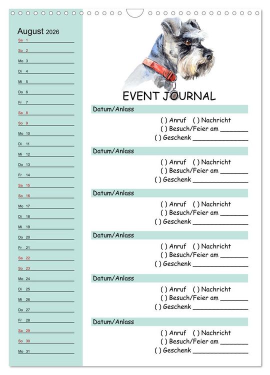 Produktbild: B-DAY PLANER - Aquarell Hunderassen - F&uuml;r Termine, Geschenke, Eventdetails & mehr (Wandkalender 2026 DIN A3 hoch), CALVENDO Monatskalender