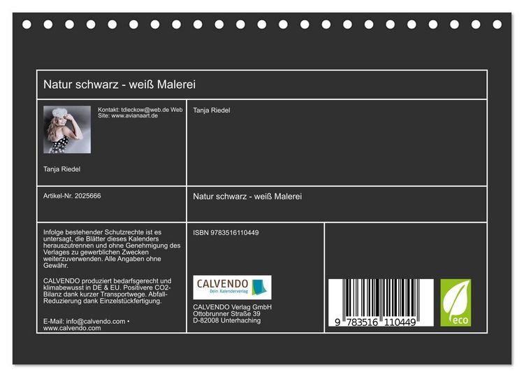 Produktbild: Natur schwarz - wei&szlig; Malerei (Tischkalender 2026 DIN A5 quer), CALVENDO Monatskalender