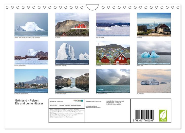 Produktbild: Gr&ouml;nland - Felsen, Eis und bunte H&auml;user (Wandkalender 2026 DIN A4 quer), CALVENDO Monatskalender