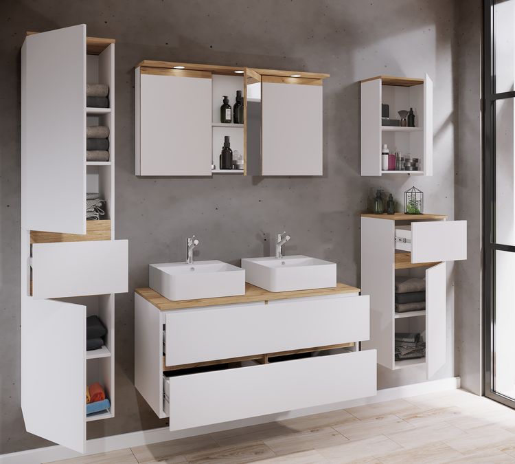 Produktbild: 7 tlg. Badm&ouml;bel-Set mit Waschbecken Cosila-A 111cm