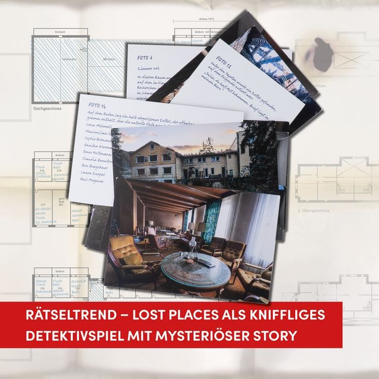 Produktbild: Lost Places R&auml;tselbox &ndash; Spuren in der Asche: Ein Krimi-R&auml;tsel f&uuml;r Zuhause. L&uuml;fte die R&auml;tsel des verlassenen Hotels