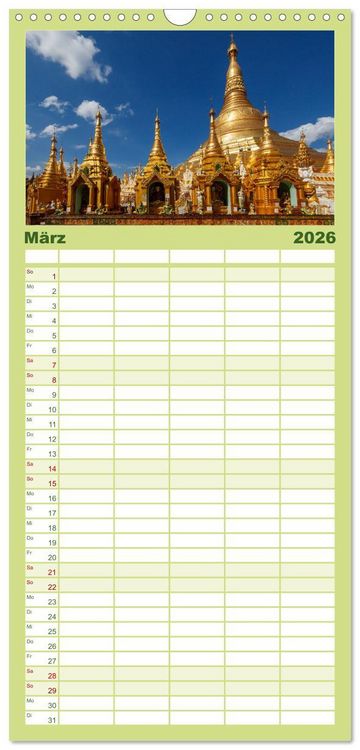 Produktbild: Familienplaner 2026 - Wunderbares Myanmar mit 5 Spalten (Wandkalender, 21 x 45 cm) CALVENDO