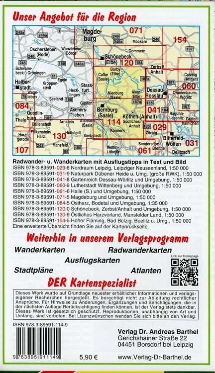 Produktbild: Radwander- und Wanderkarte Naturpark Unteres Saaletal, Bernburg, Calbe, K&ouml;then und Umgebung