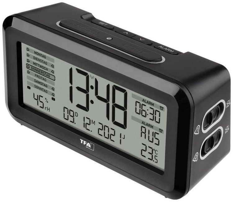 TFA Dostmann Funk Wecker Schwarz, Silber Alarmzeiten