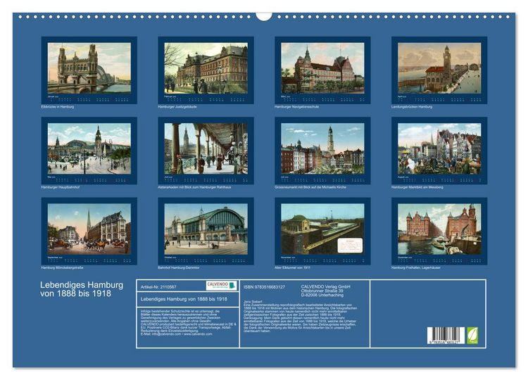 Produktbild: Lebendiges Hamburg von 1888 bis 1918 (Wandkalender 2026 DIN A2 quer), CALVENDO Monatskalender