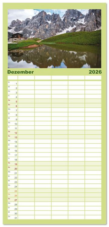 Produktbild: Familienplaner 2026 - Alpensee - Wunder der Natur mit 5 Spalten (Wandkalender, 21 x 45 cm) CALVENDO