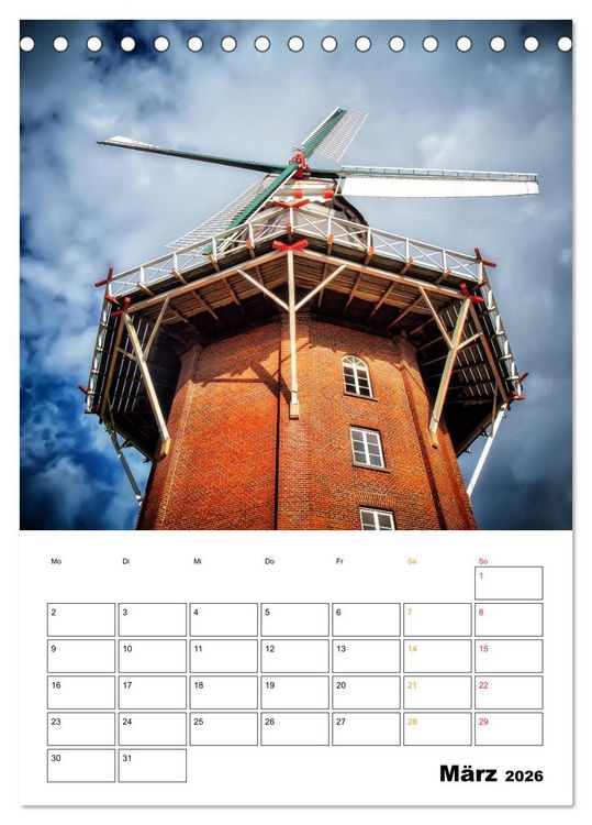 Produktbild: Historische Windm&uuml;hlen an der Friesischen M&uuml;hlenstra&szlig;e / CH-Version / Planer (Tischkalender 2026 DIN A5 hoch), CALVENDO Monatskalender