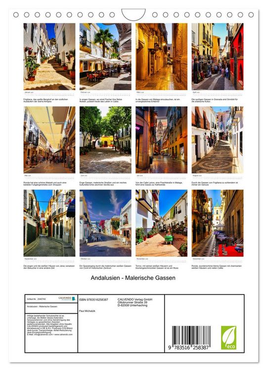 Produktbild: Andalusien - Malerische Gassen (Wandkalender 2026 DIN A4 hoch), CALVENDO Monatskalender