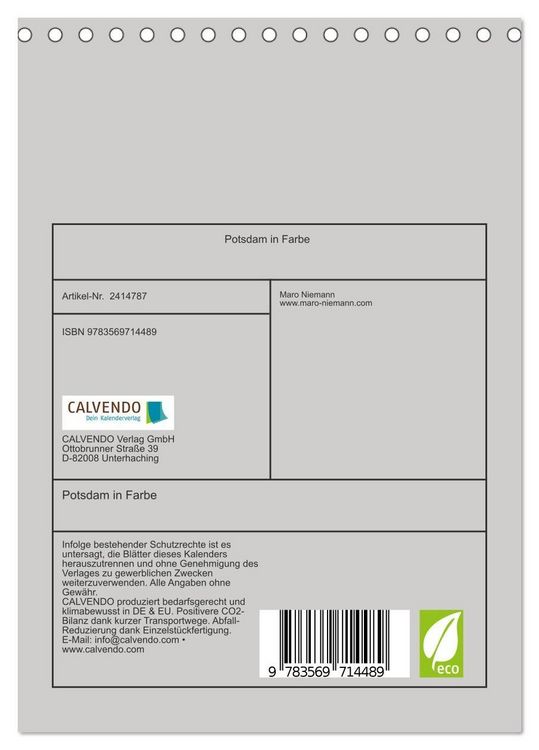 Produktbild: Potsdam in Farbe (Tischkalender 2027 DIN A5 hoch), CALVENDO Monatskalender