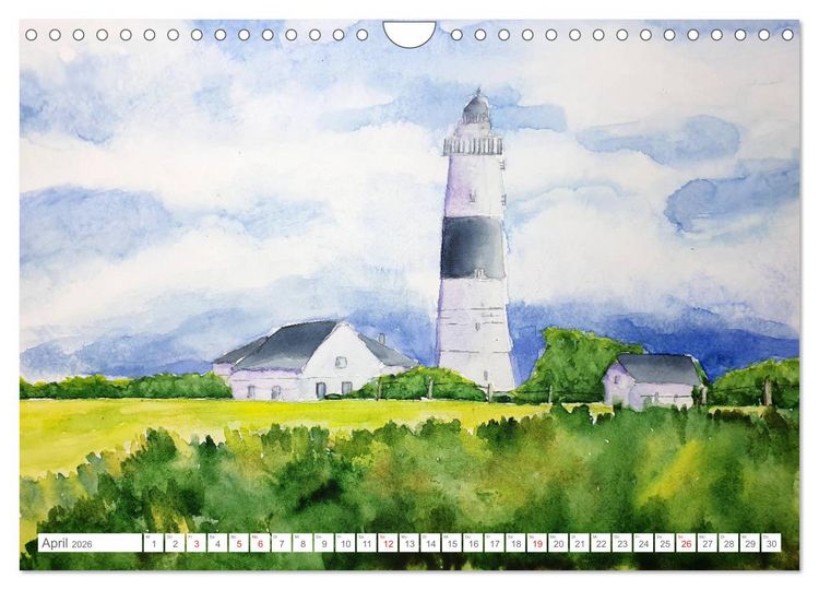 Produktbild: Gemalte Leuchtt&uuml;rme - Mit Pinsel und Farbe entlang der deutschen K&uuml;ste (Wandkalender 2026 DIN A4 quer), CALVENDO Monatskalender