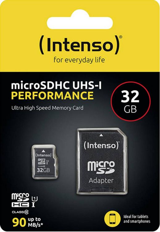 Produktbild: Intenso 32GB microSDHC Performance microSD-Karte 32 GB Class 10 UHS-I Wasserdicht