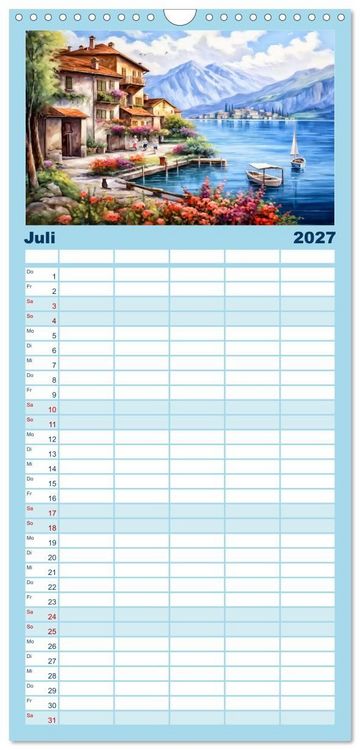 Produktbild: Familienplaner 2027 - S&uuml;dalpines Flair - Seen, Berge und Fantasiest&auml;dte mit 5 Spalten (Wandkalender, 21 x 45 cm) CALVENDO