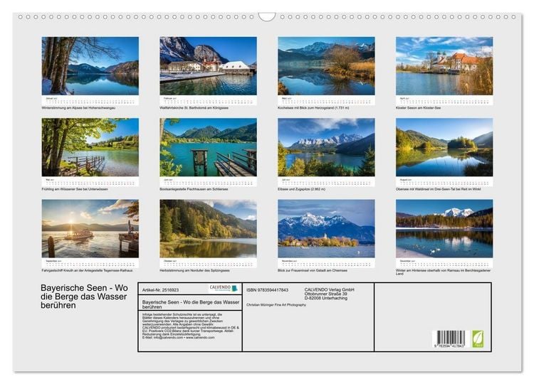 Produktbild: Bayerische Seen - Wo die Berge das Wasser ber&uuml;hren (Wandkalender 2027 DIN A2 quer), CALVENDO Monatskalender