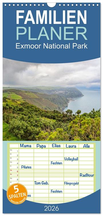 Produktbild: Familienplaner 2026 - Exmoor National Park mit 5 Spalten (Wandkalender, 21 x 45 cm) CALVENDO