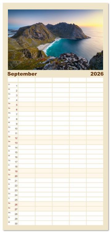 Produktbild: Familienplaner 2026 - Farben der Lofoten - Jahreszeiten jenseits des Polarkreises mit 5 Spalten (Wandkalender, 21 x 45 cm) CALVENDO