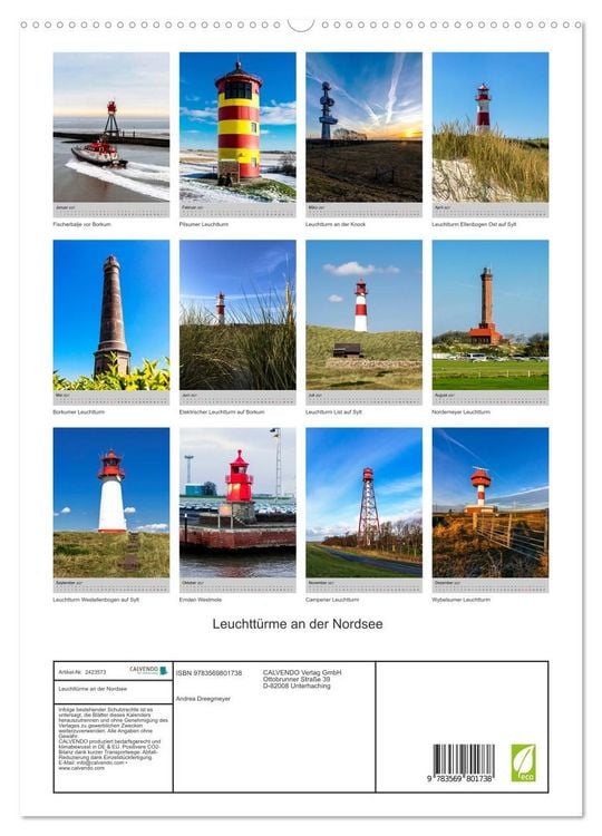 Produktbild: Leuchtt&uuml;rme an der Nordsee (hochwertiger Premium Wandkalender 2027 DIN A2 hoch), Kunstdruck in Hochglanz