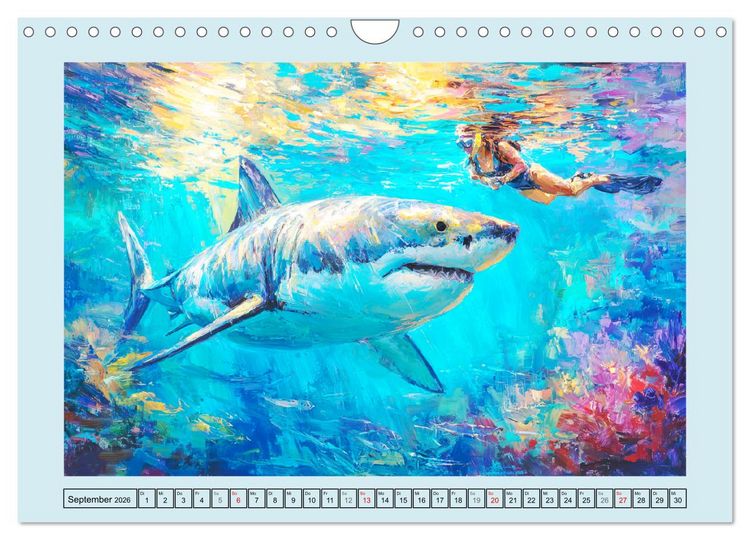 Produktbild: Im Tanz der Haie. Seelenstr&ouml;mung zwischen Mensch und Meer (Wandkalender 2026 DIN A4 quer), CALVENDO Monatskalender