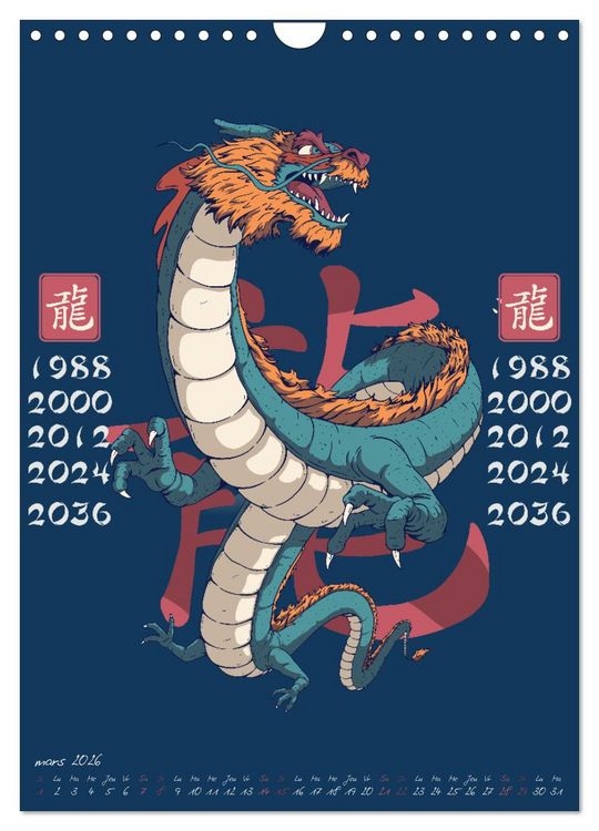 Produktbild: Signes du zodiaque chinois (Calendrier mural 2026 DIN A4 horizontal), CALVENDO calendrier mensuel