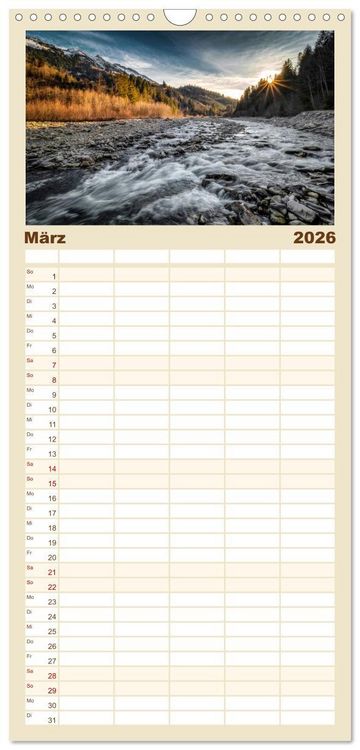 Produktbild: Familienplaner 2026 - Flusswelt Schweiz mit 5 Spalten (Wandkalender, 21 x 45 cm) CALVENDO