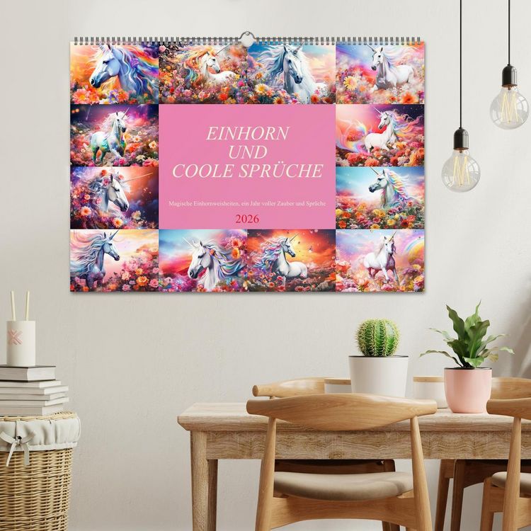 Produktbild: Einhorn und coole Spr&uuml;che (Wandkalender 2026 DIN A2 quer), CALVENDO Monatskalender
