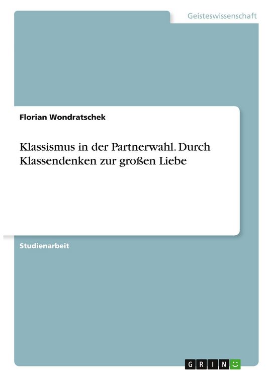 Produktbild: Klassismus in der Partnerwahl. Durch Klassendenken zur gro&szlig;en Liebe