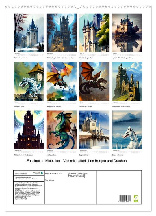 Produktbild: Faszination Mittelalter - Von mittelalterlichen Burgen und Drachen (Wandkalender 2026 DIN A2 hoch), CALVENDO Monatskalender