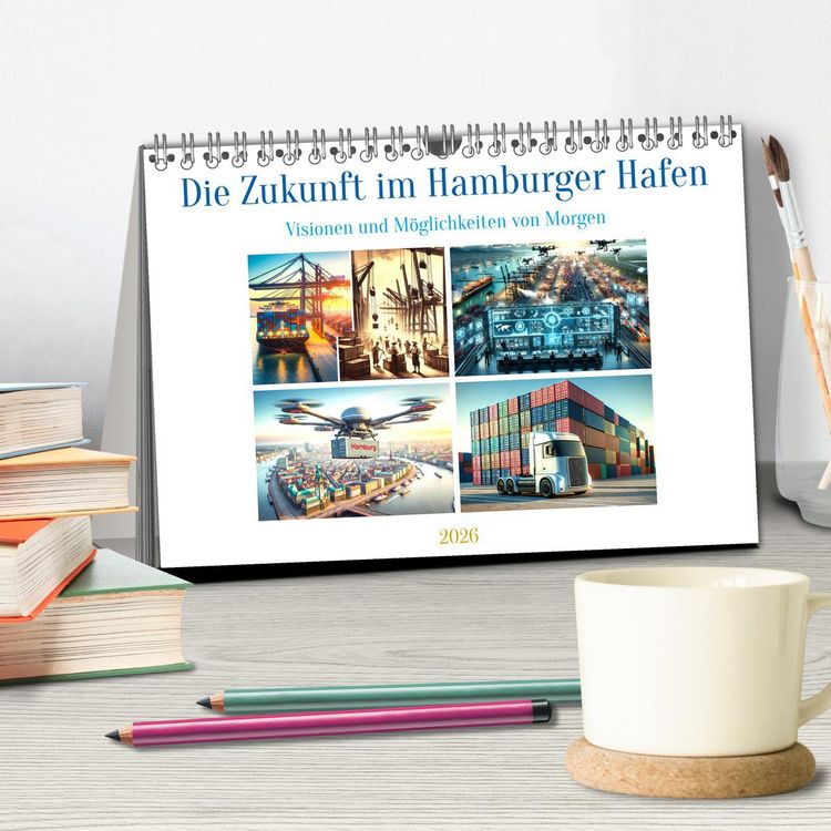 Produktbild: Die Zukunft im Hamburger Hafen: Visionen und M&ouml;glichkeiten von Morgen. (Tischkalender 2026 DIN A5 quer), CALVENDO Monatskalender