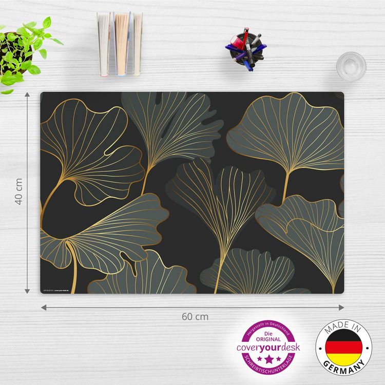 Produktbild: Cover-your-desk Schreibtischunterlage f&uuml;r Kinder Blattwerk Ginkgo in gold und gr&uuml;n, aus hochwertigem Vinyl , 60 x 40 cm