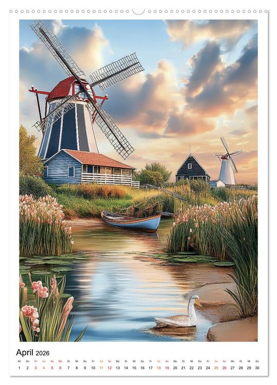 Produktbild: Windm&uuml;hlen - Im Wind der Zeit (Wandkalender 2026 DIN A2 hoch), CALVENDO Monatskalender