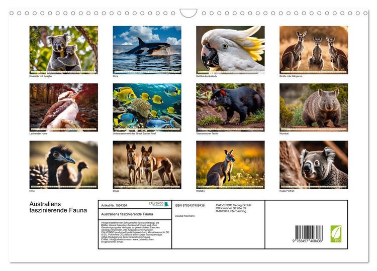 Produktbild: Australiens faszinierende Fauna (Wandkalender 2026 DIN A3 quer), CALVENDO Monatskalender